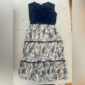 Floral Navy and White Sleeveless Dress